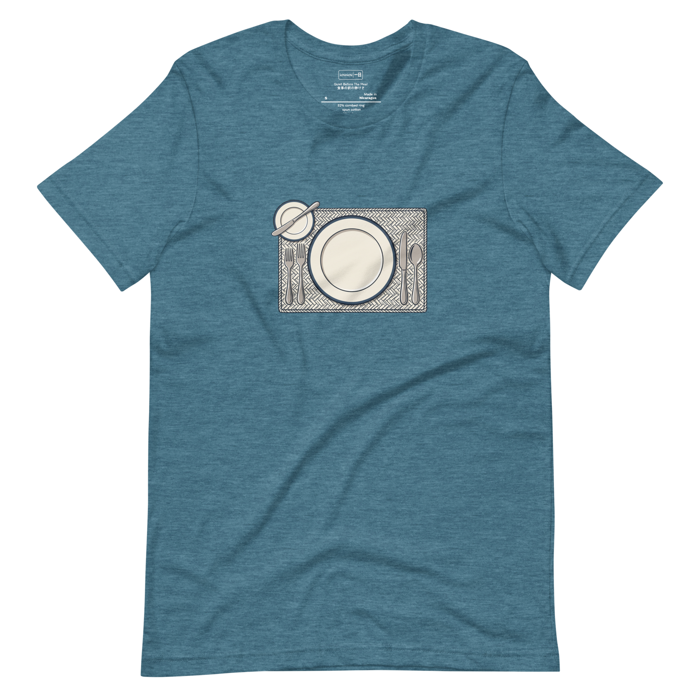 Bird's eye view table setting illustration in clean paint brush lines on Short Sleeve T-Shirt