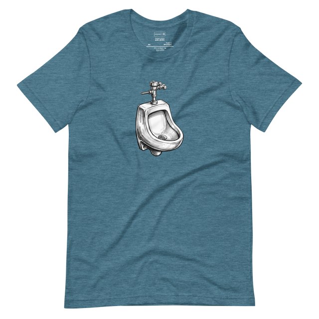 Black and silver marker illustration of a porcelain urinal on a Short Sleeve T-Shirt.
