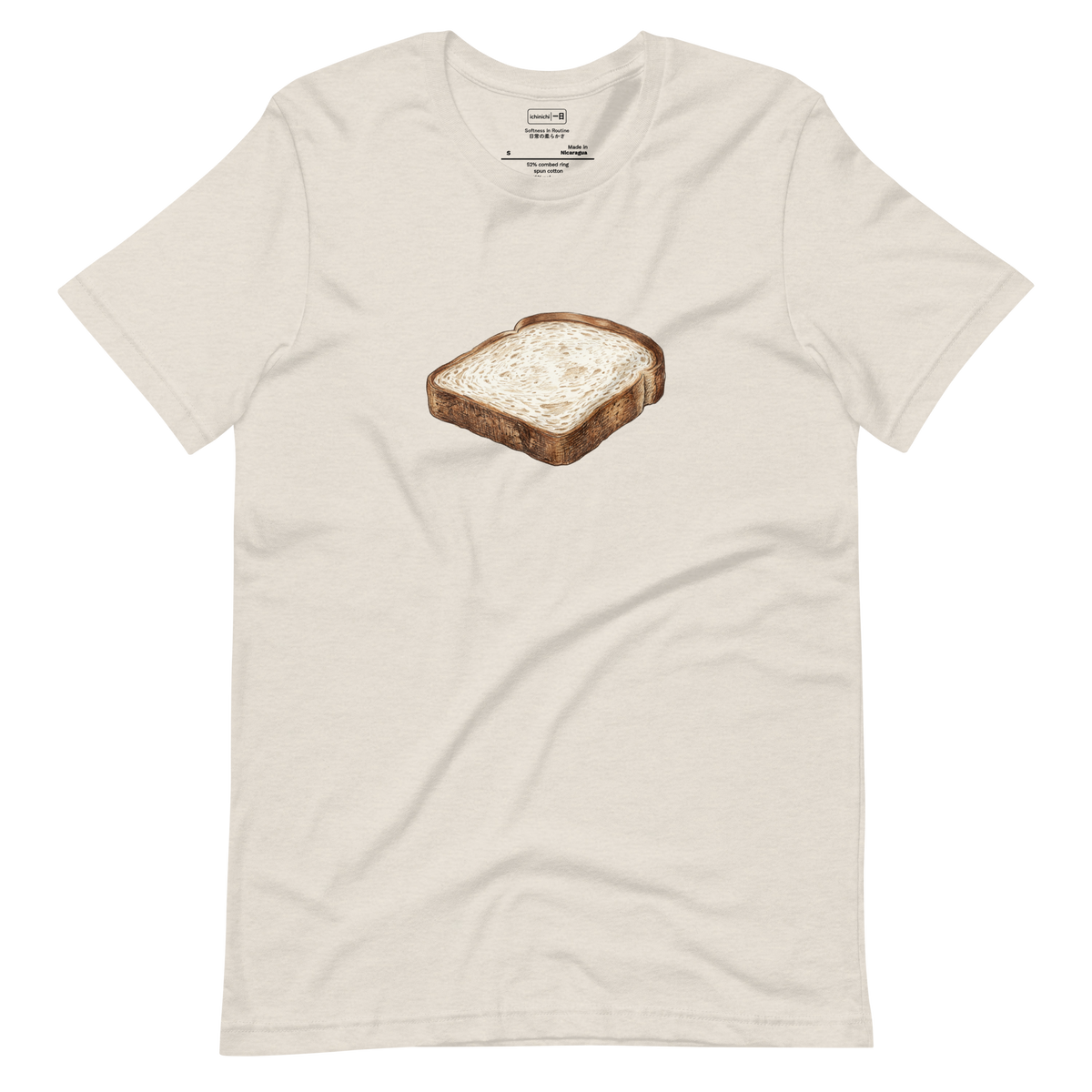 A minimalist hand-drawn color pencil illustration of shokupan on a Short Sleeve T-Shirt.