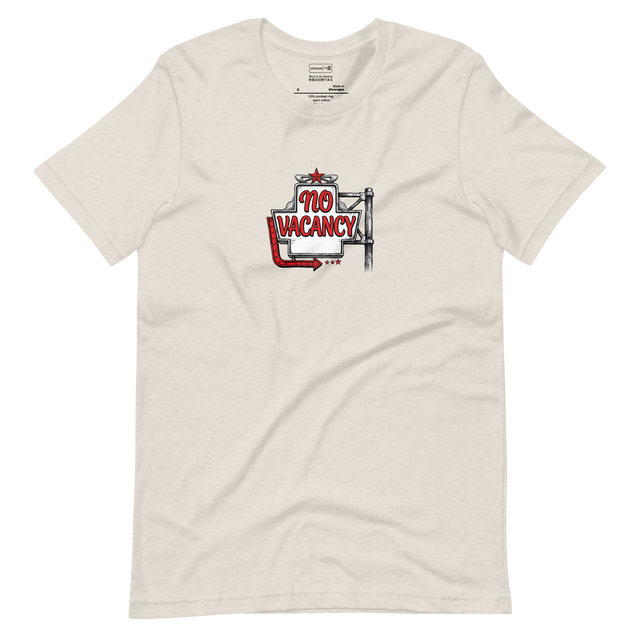 No Vacancy graphic on front of Short Sleeve T-Shirt with retro neon typography.