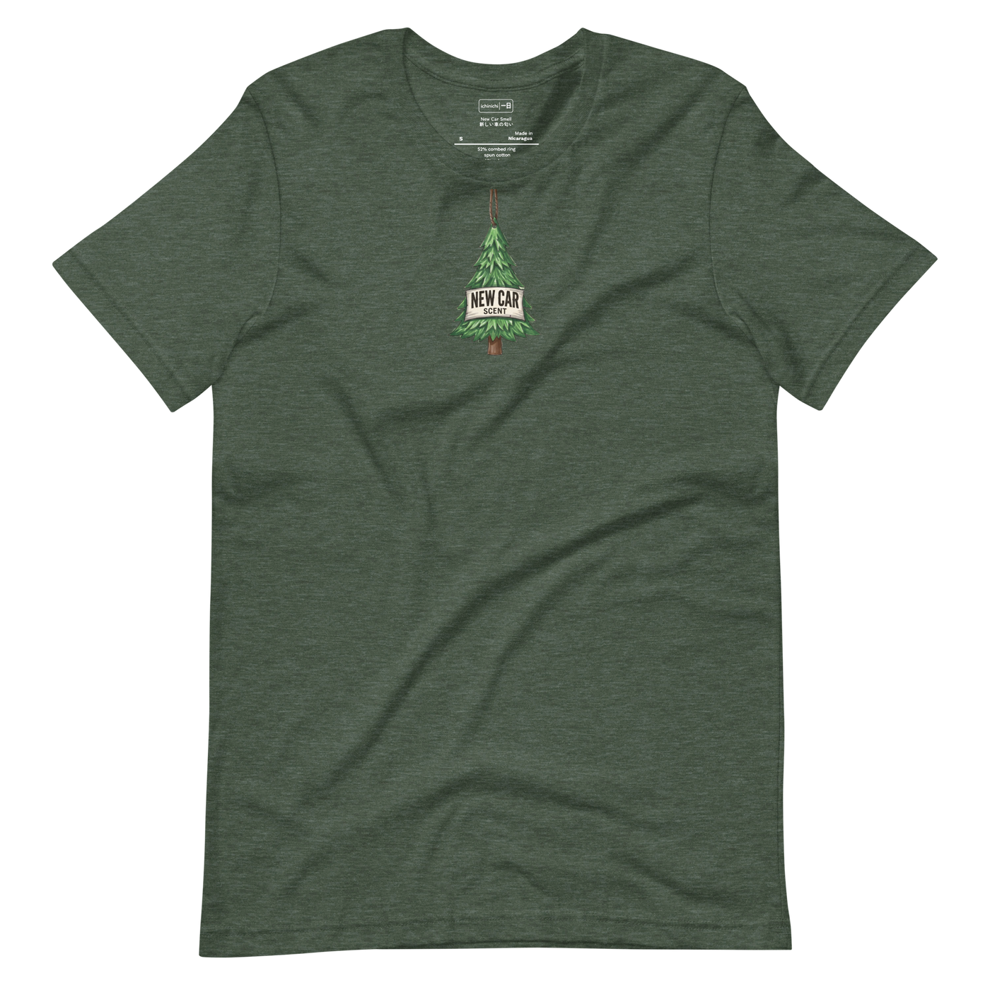 Bold marker illustration of a pine air freshener with "New Car Smell" text on a Short Sleeve T-Shirt.