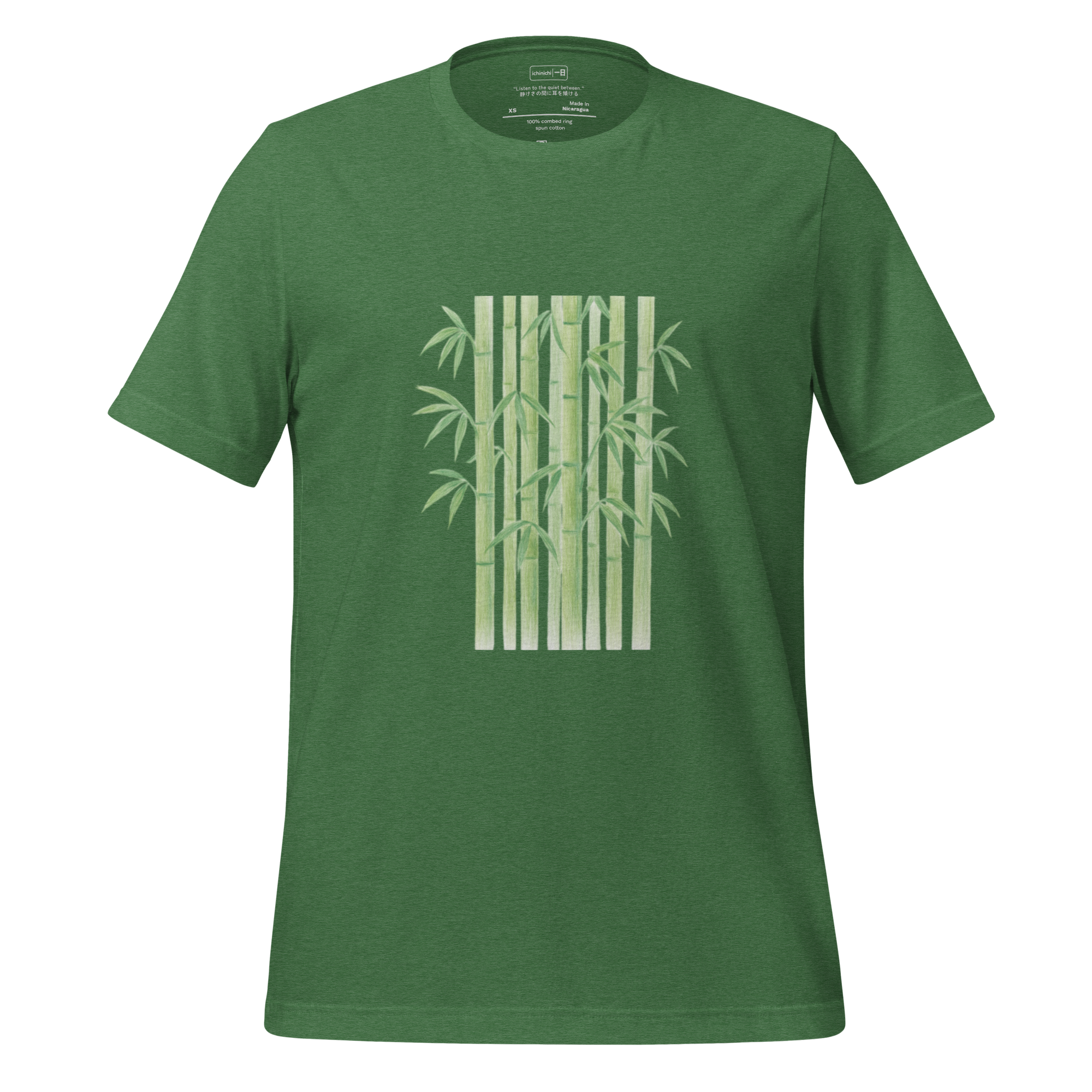  Minimalist line illustration of Kyoto bamboo forest with vertical stalks and soft shading, calm Japanese-inspired T-Shirt design.