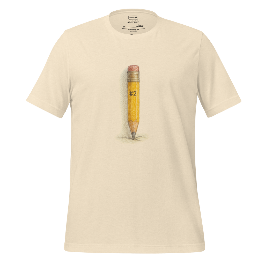 Number Two #124 - Colored pencil illustration of worn yellow #2 pencil with used eraser and blunt tip