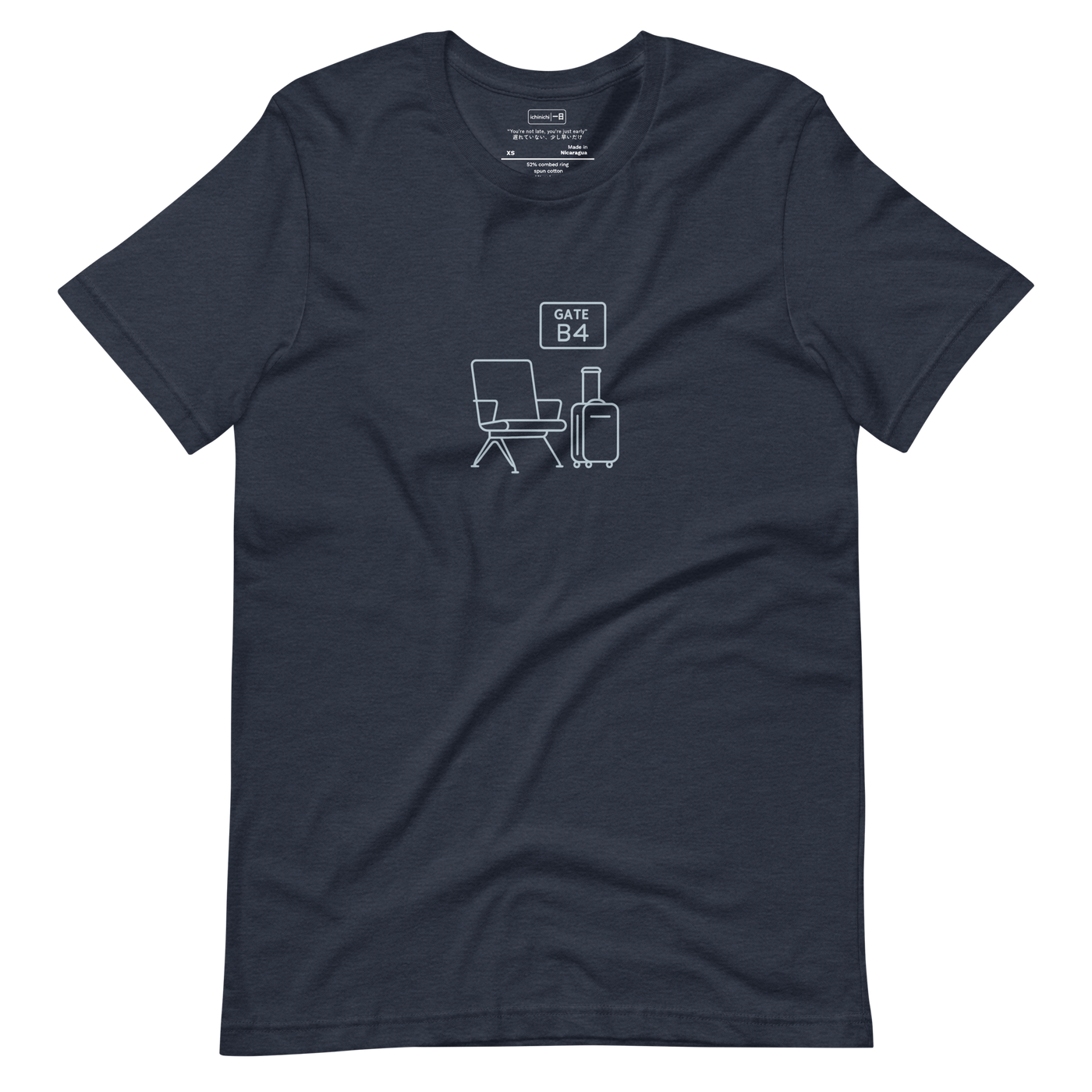 Minimalist line drawing of an airport seat and luggage
