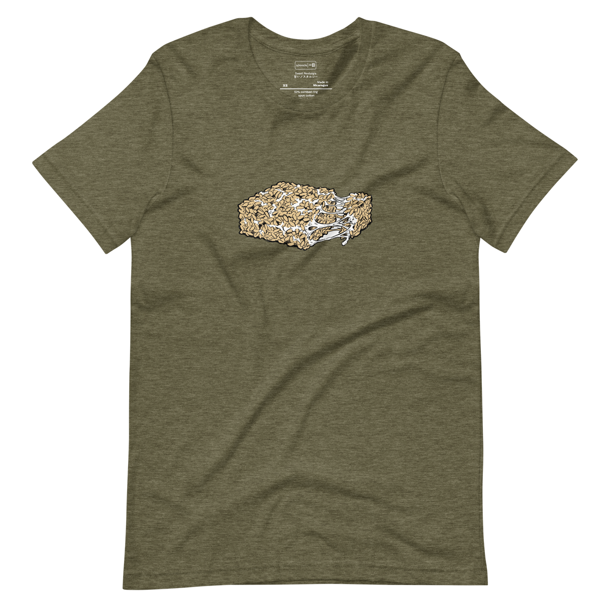 Marker illustration of a crispy rice cereal treat with melting gooey marshmallow on a Short Sleeve T-Shirt.