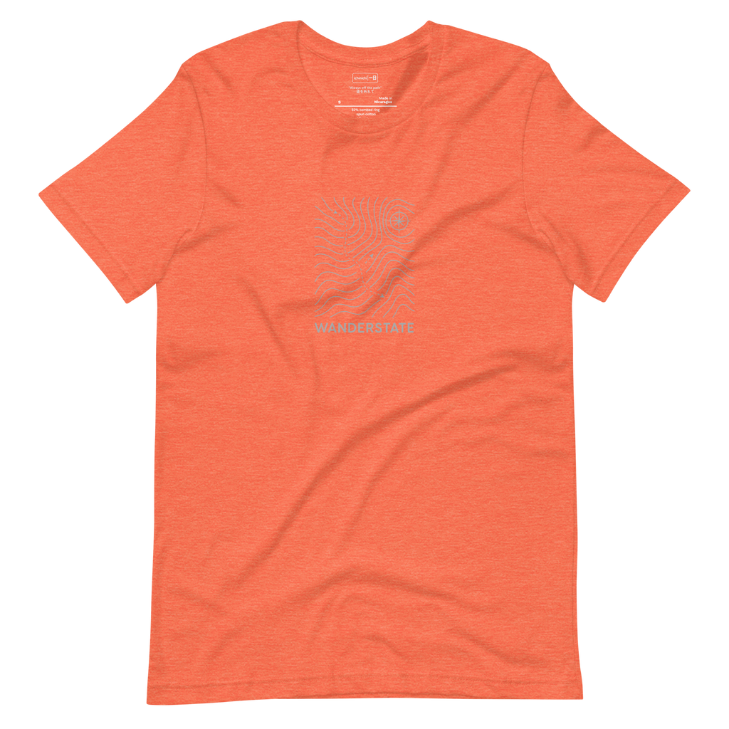 Wanderstate #109 - Abstract topographic map with contour lines compass rose and dotted trails for explorers