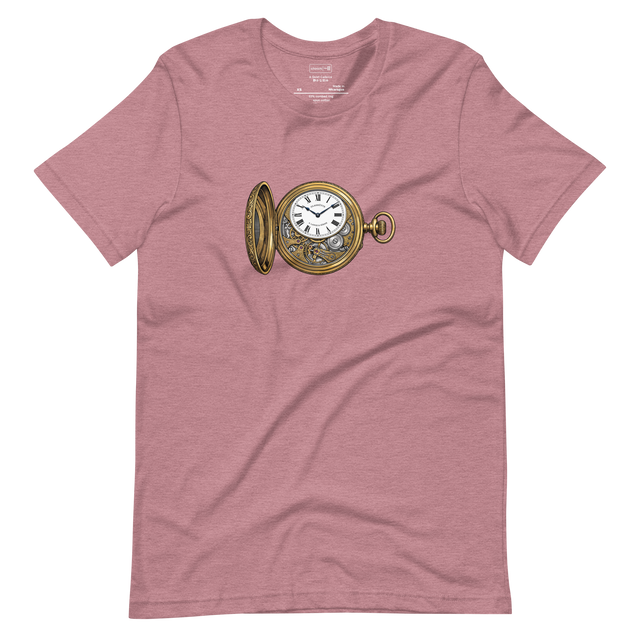 Cross-hatch ink drawing of a gold and silver antique pocket watch with a white face. Short Sleeve T-Shirt.