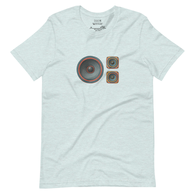 Colored pencil illustration of minimalist speaker layout, showing circles and subtle shading symbolizing rhythm and sound.