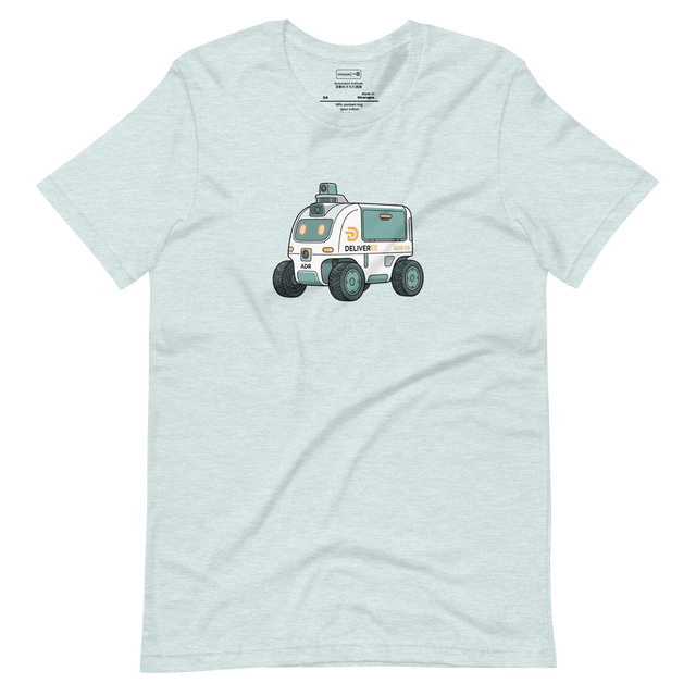 Simple line drawing of an autonomous delivery robot with marker accents on a Short Sleeve T-Shirt.