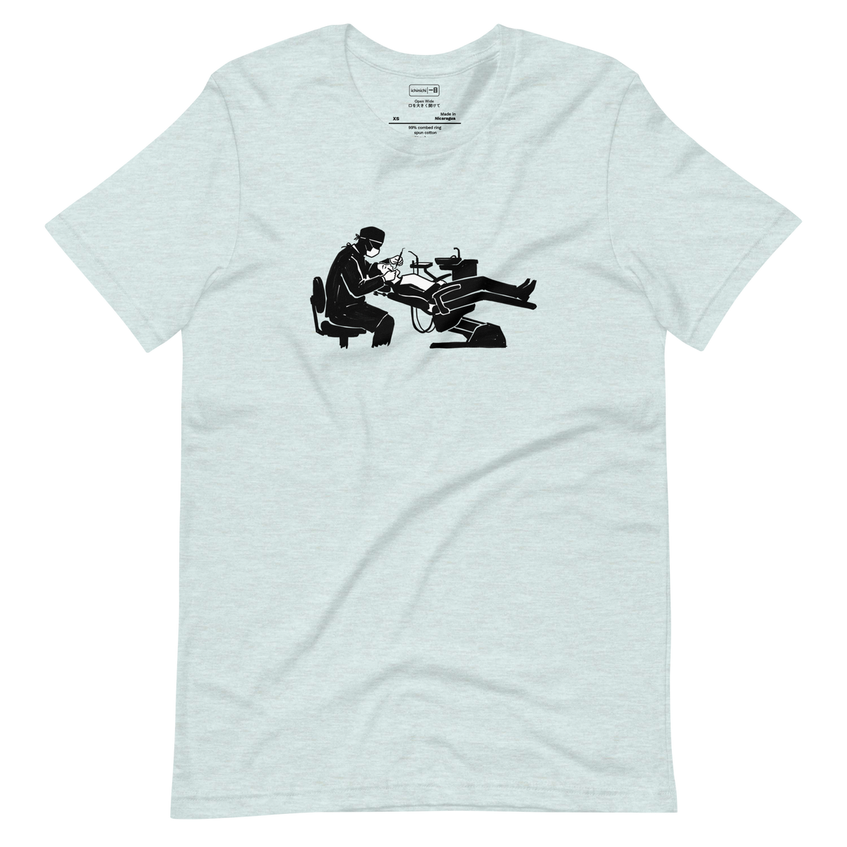 Marker illustration silhouette of a dentist and patient in a chair on a Short Sleeve T-Shirt.