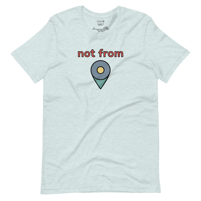 Minimalist short sleeve t-shirt featuring a marker illustration of a digital map pin and red not from typography.