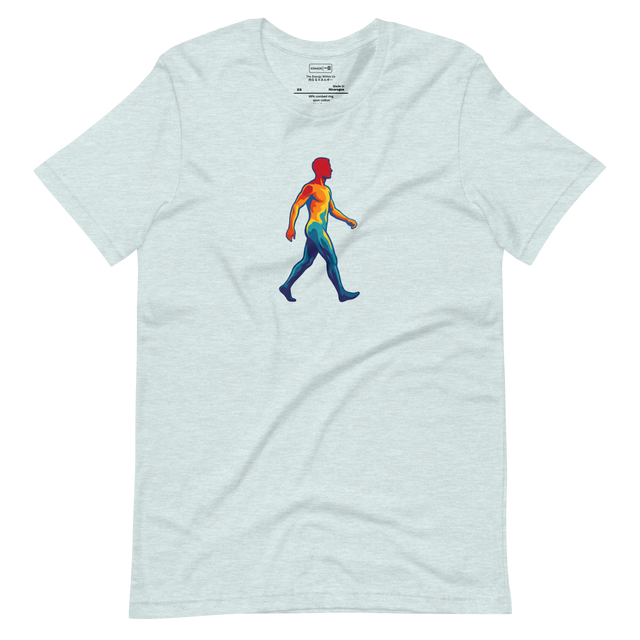 Short Sleeve T-Shirt featuring a vibrant thermal scan silhouette mapped in clean paint brush lines of red, yellow, and deep blue.