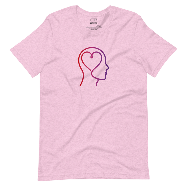 Continuous gradient line drawing of a heart within a profile silhouette on a Short Sleeve T-Shirt.