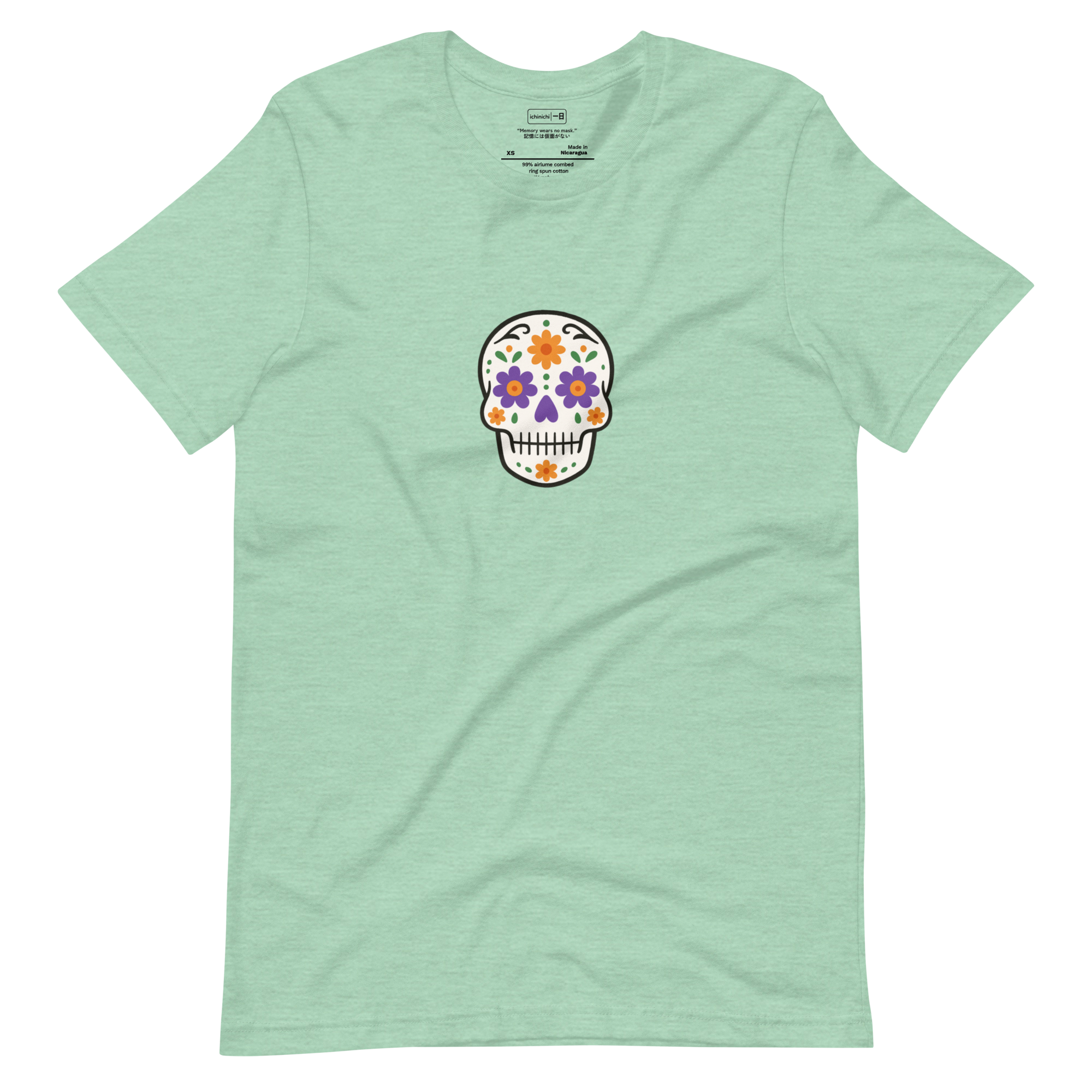 Minimalist Day of the Dead design with clean lines and soft color balance, inspired by memory and reflection.