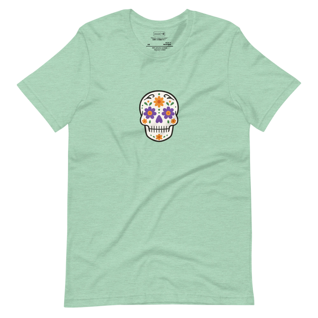 Minimalist Day of the Dead design with clean lines and soft color balance, inspired by memory and reflection.