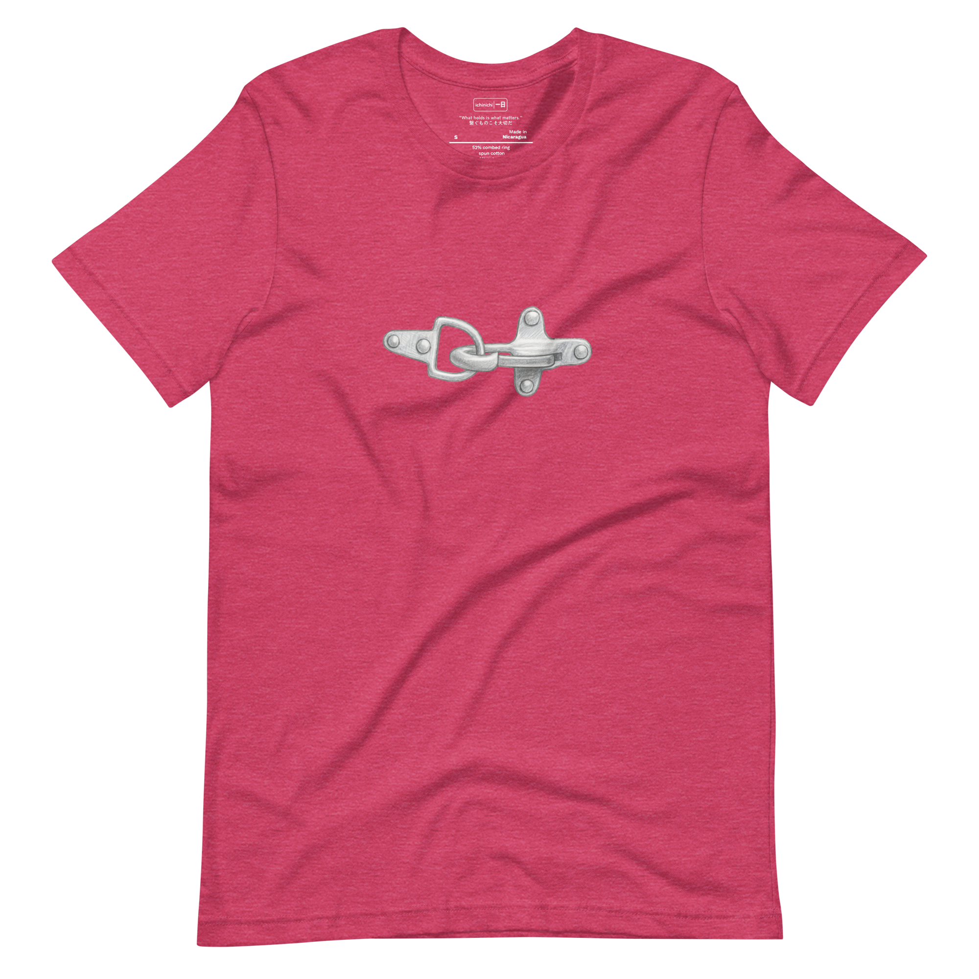 Minimalist drawing of a brass latch on dark fabric symbolizing connection and quiet strength.