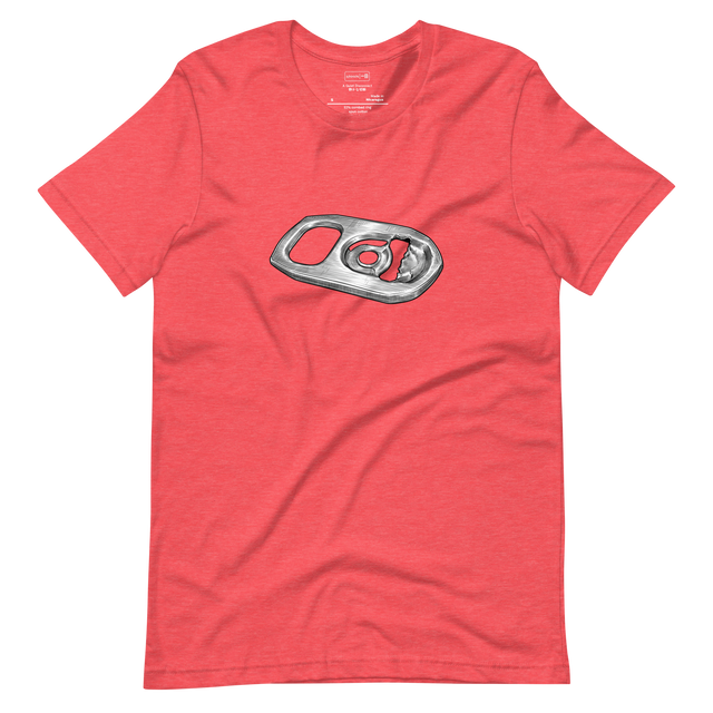 Cross-hatch ink illustration of a metal ring pull on a Short Sleeve T-Shirt, isolated against a solid background.
