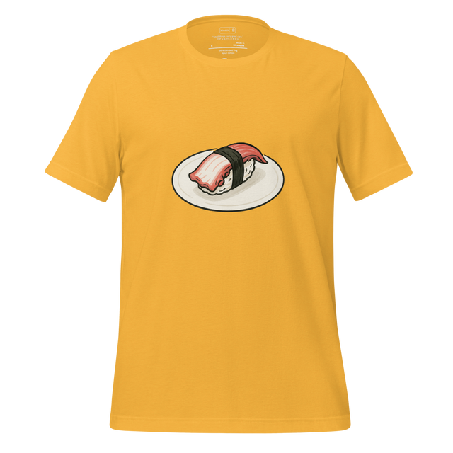 Color pencil illustration of a single piece of octopus sushi on a small plate, soft textures and minimalist composition.