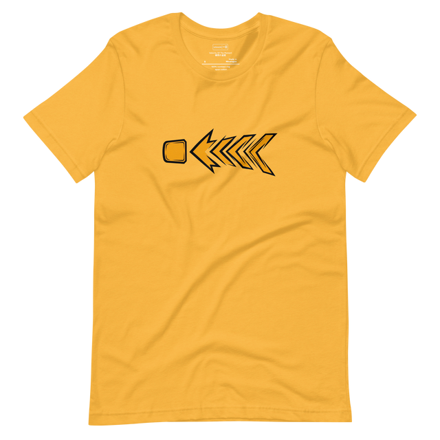Abstract amber chevron graphic with textured fills and brush-line edges on a Short Sleeve T-Shirt.