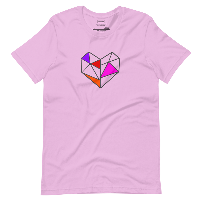  Minimalist geometric heart design made of intersecting lines with one red accent, architectural-style T-Shirt design.