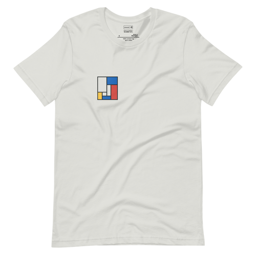 Minimal geometric t-shirt design inspired by Mondrian and I. M. Pei architecture

