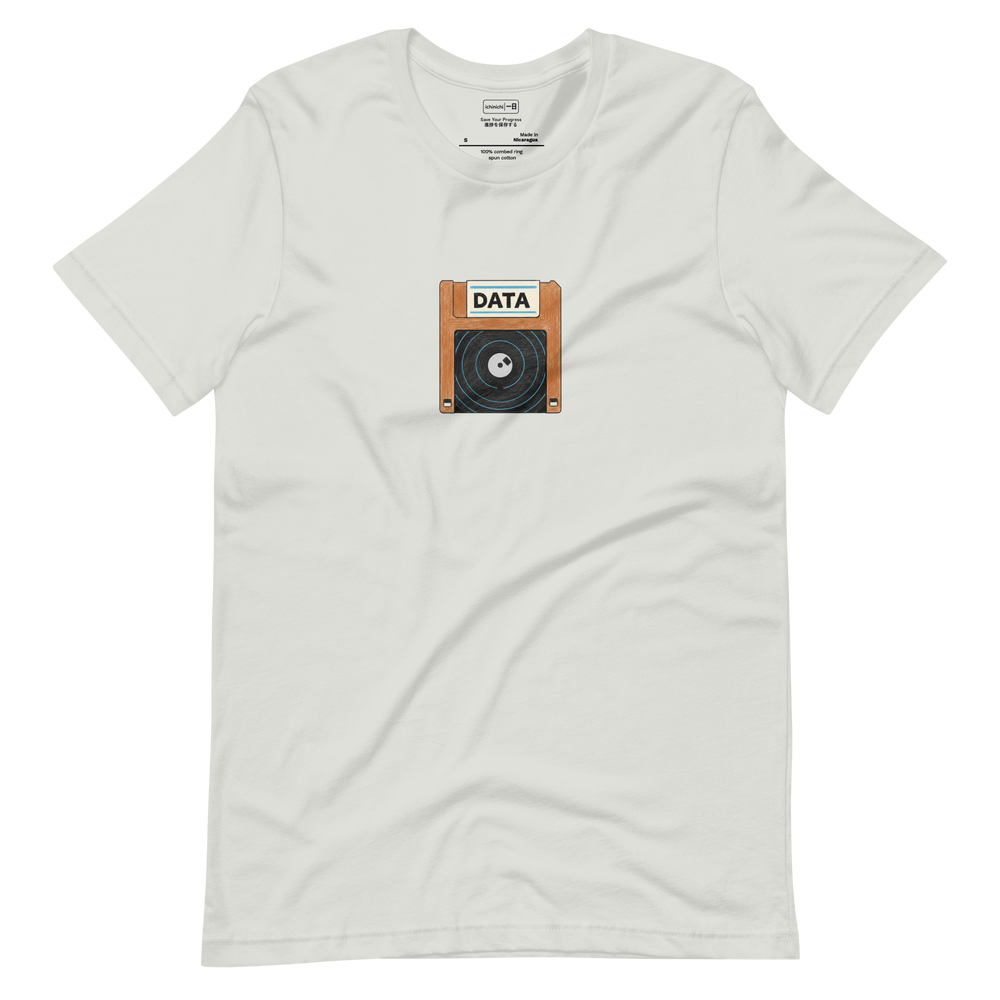 Minimalist illustration of a 3.5-inch floppy disk on a Short Sleeve T-Shirt.