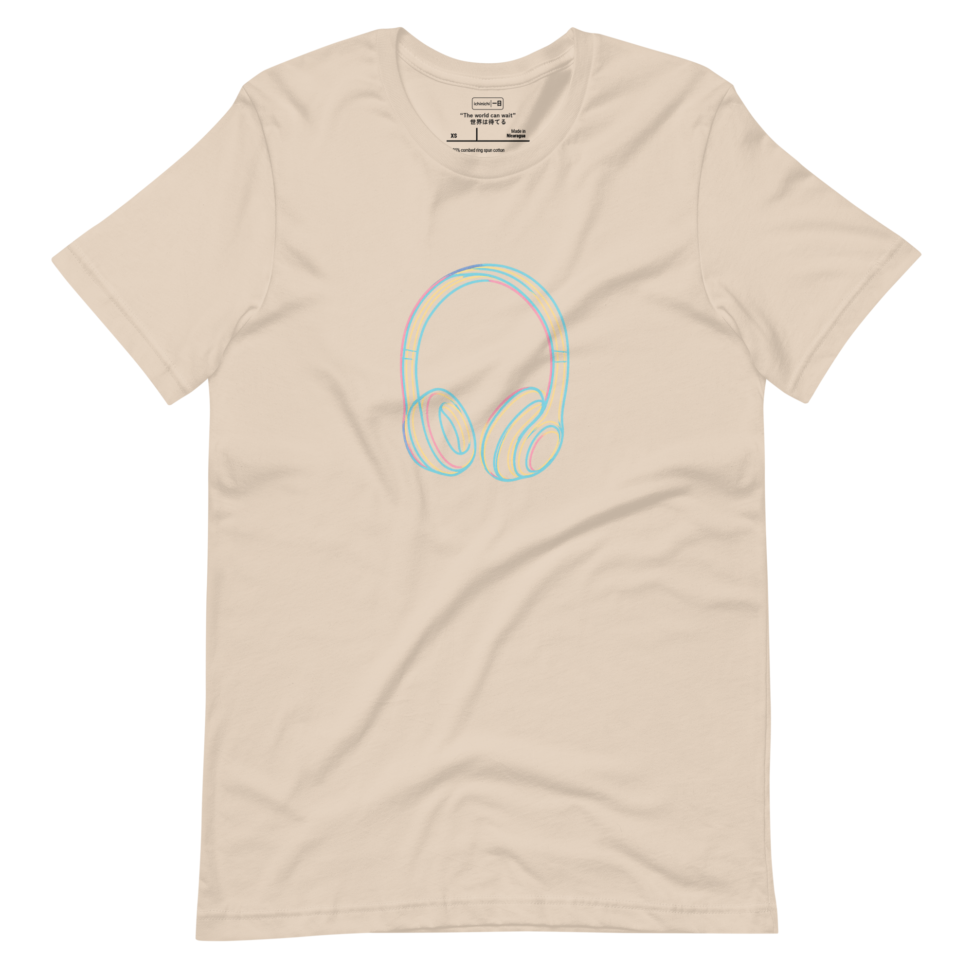 Multicolor line art of over-ear headphones with curved overlapping strokes
