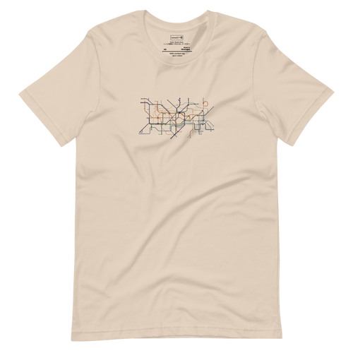 Abstract geometric line art inspired by the London tube map on a minimalist Short Sleeve T-Shirt.