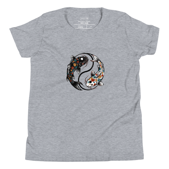 Dual koi yin yang graphic artwork on a Youth T-Shirt.
