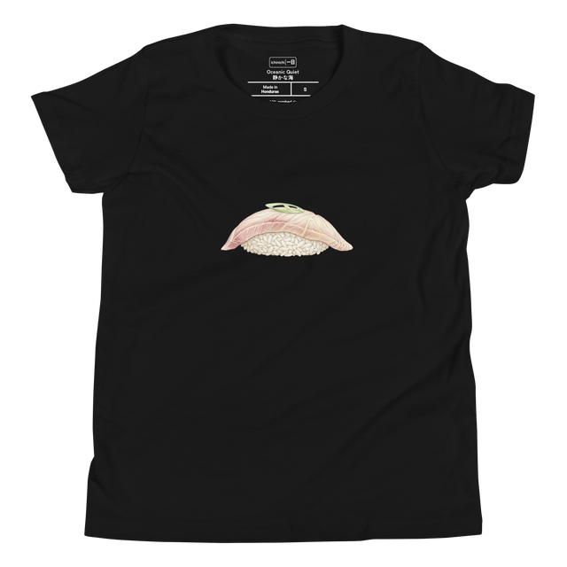 Minimalist hamachi sushi illustration for kids on a Youth T-Shirt.