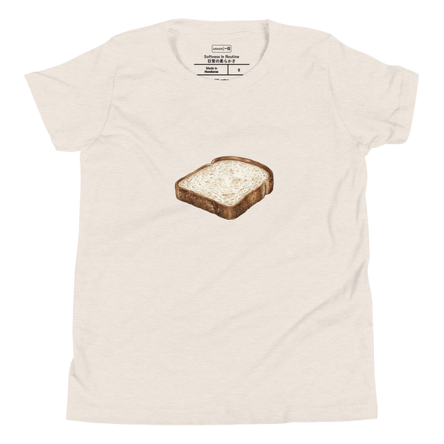 A minimalist hand-drawn color pencil illustration of shokupan on a Youth T-Shirt.