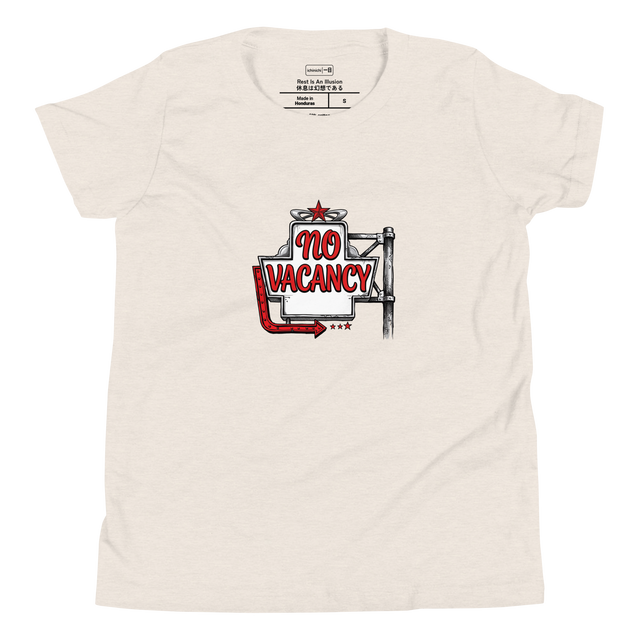 No Vacancy motel sign illustration printed on front of Youth T-Shirt.