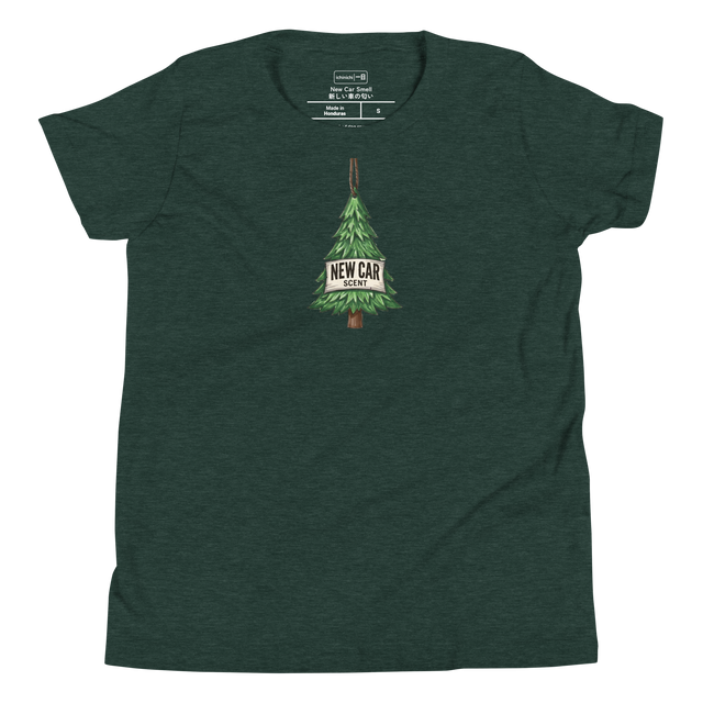 Bright green marker-style pine tree graphic with text on a Youth Short Sleeve T-Shirt.