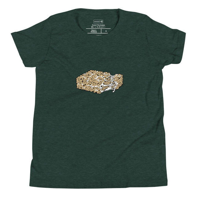 Marker illustration of a crispy rice cereal treat with melting gooey marshmallow on a Youth T-Shirt.