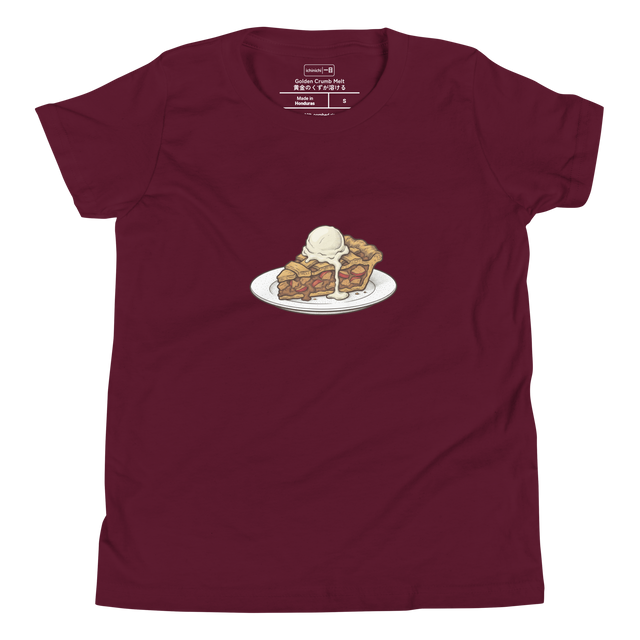 Child-sized t-shirt featuring a marker illustration of apple pie with a scoop of vanilla ice cream.