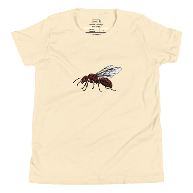 Detailed red ant queen graphic in stippling style on a Youth T-Shirt.